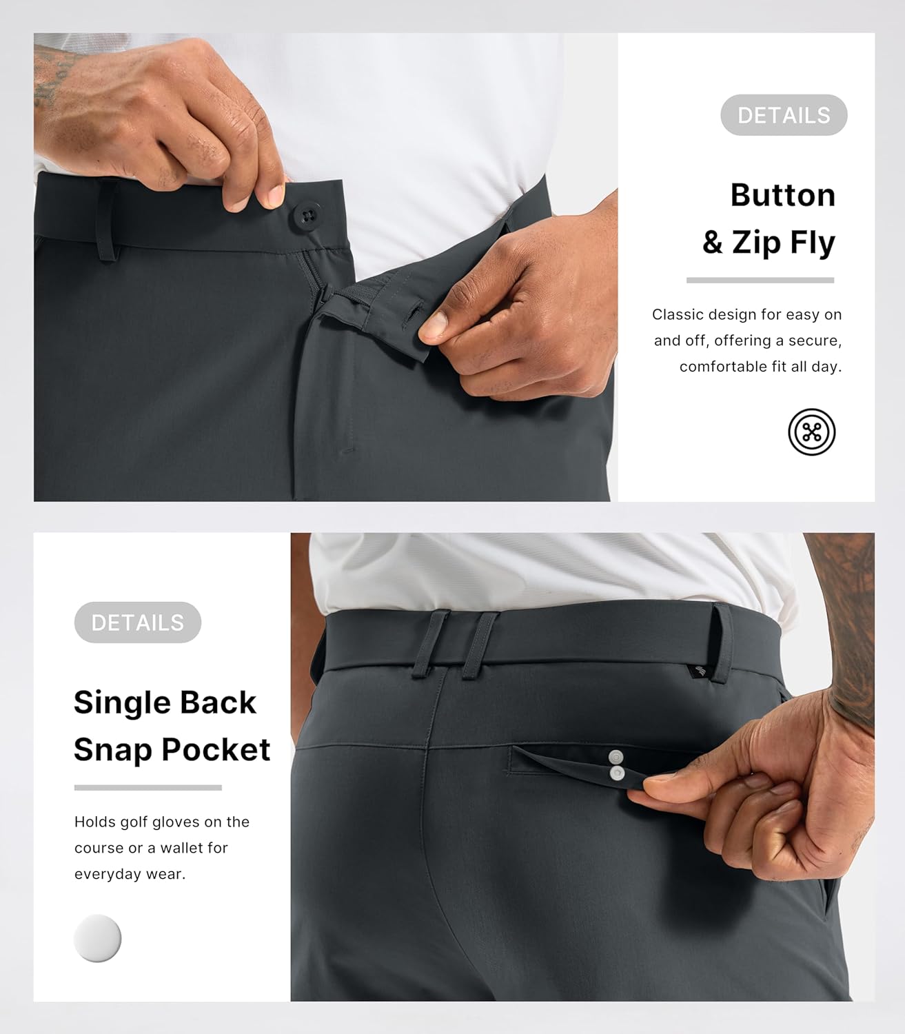 Soothfeel Mens Golf Pants Classic Fit Stretch Work Dress Pants 30"/32"/34" Quick Dry Lightweight Casual Trousers with Pockets - Image 5