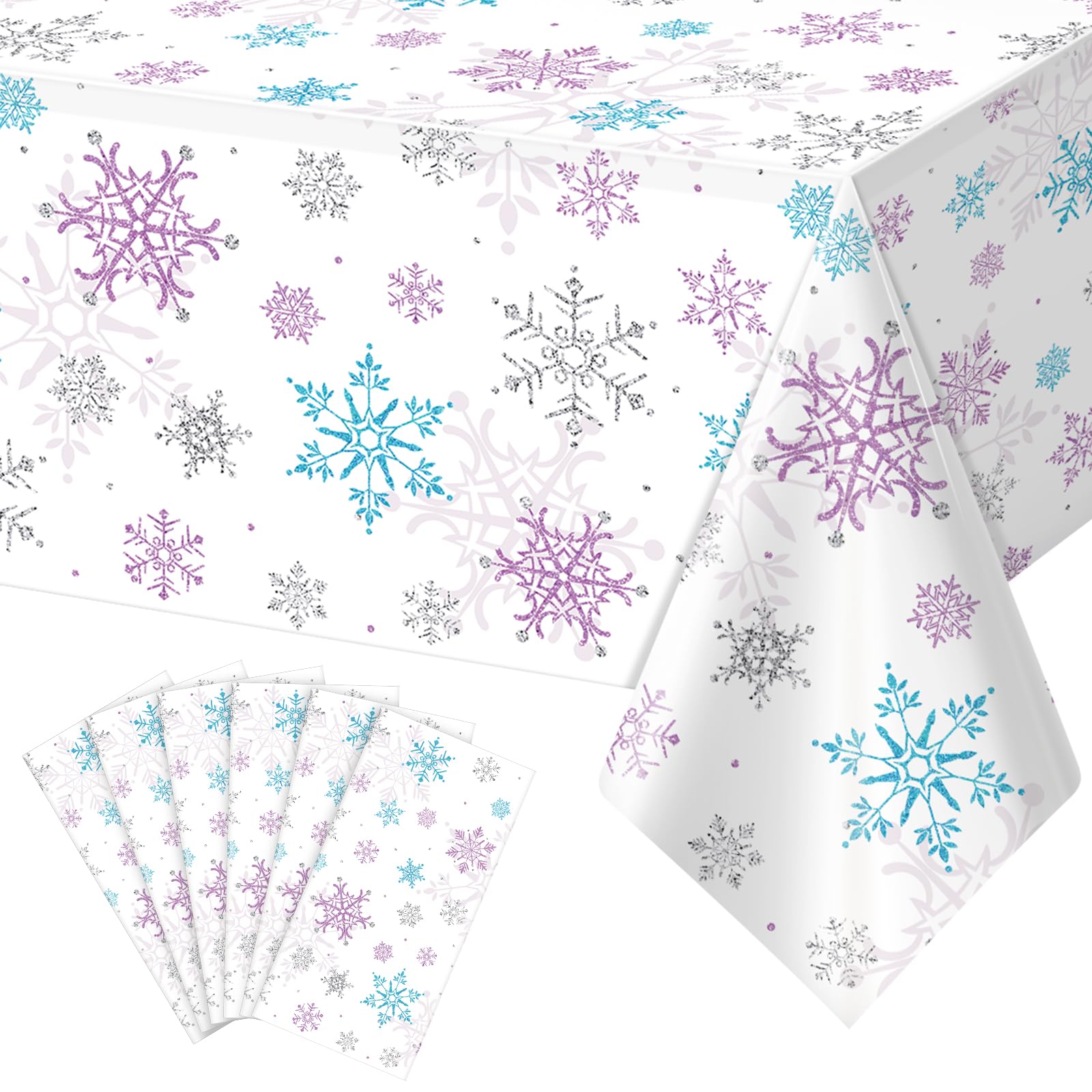 6 Pieces Christmas Snowflake Party Tablecloth Decorations,Plastic Purple and Blue Winter Wonderland Table Cover for Winter Christmas Birthday Holiday Party Decorations and Supplies,54x108 inch