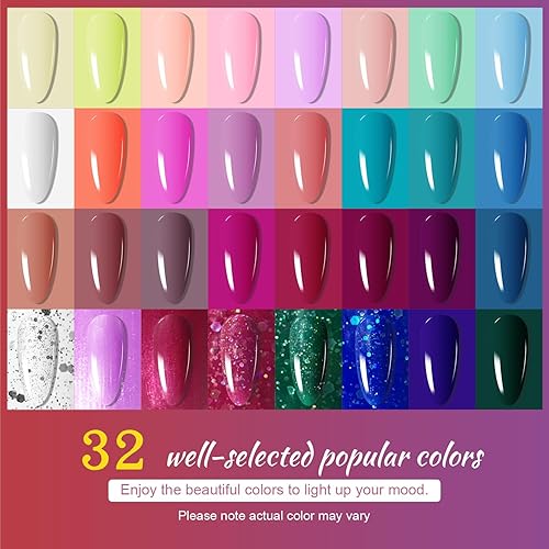 Miniatura 2 de JODSONE - Kit de esmalte de uñas de gel con lámpara ultravioleta de 32 colores, gel de uñas permanente para arte de uñas, estética u hogar, gel