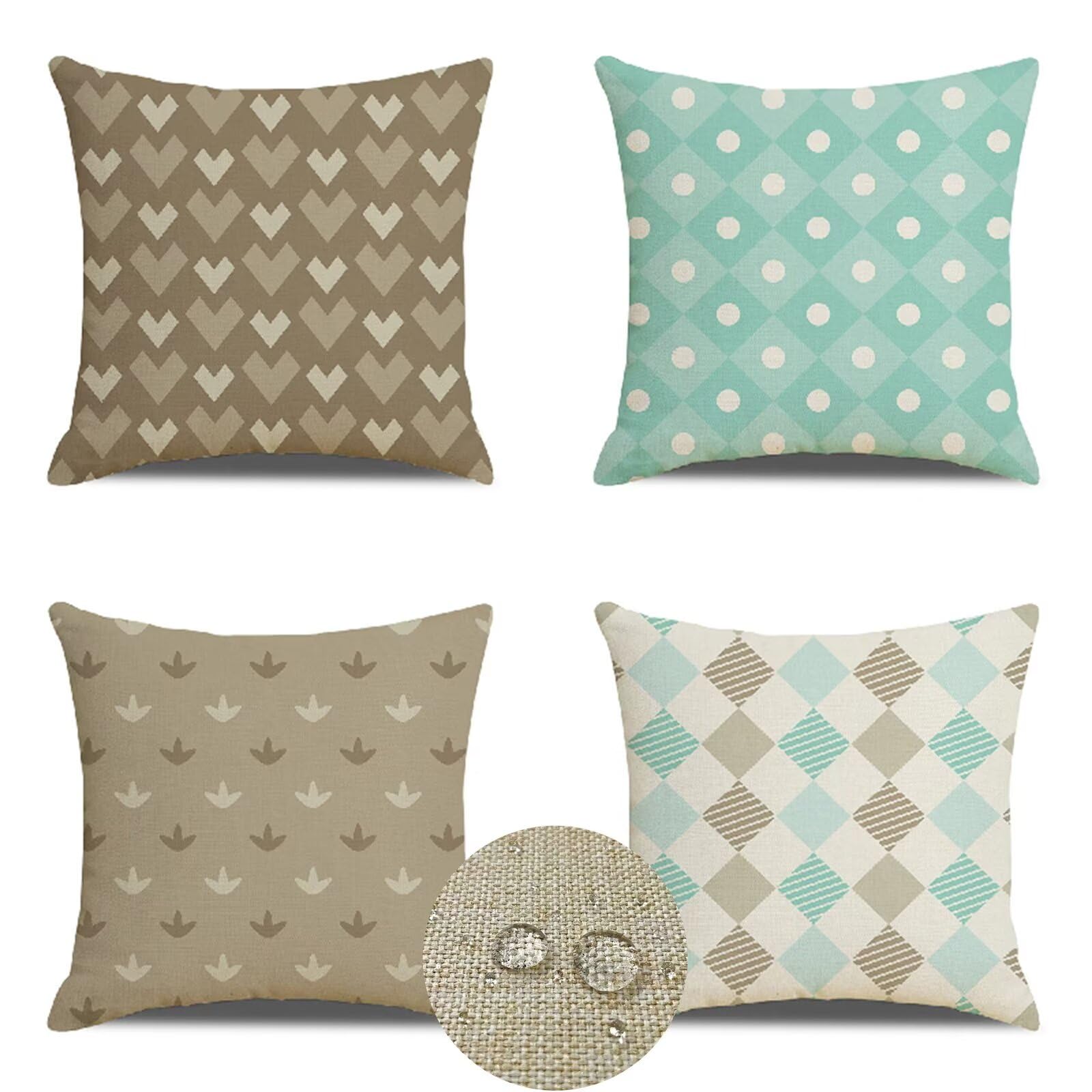 Fundas Cojines Decorativos Geometría Modernos Cojines Sofá 65x65cm Verano impermeable Lino Nórdico Cojin Exterior, para Sofá Cama Coche Sala de Estar Hogar jardín Otoño Cojines Juego de 4 HY-1631