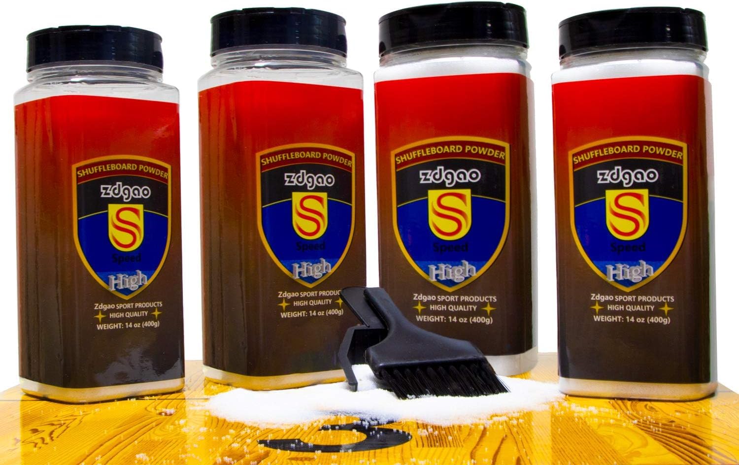 Shuffleboard Wax - Shuffleboard Sand 4er Pack mit Mini-Bürste und Kehrschaufel Set (4 x 400 ml)