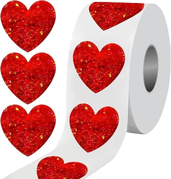500 PCS 1.5Inch Red Heart Stickers, Love Shape Labels,Valentines Day Self Adhesive Glitter Love Stickers for Mothers Day, Envelopes, Wedding, Crafting, Scrapbooking, Gift, Award Charts