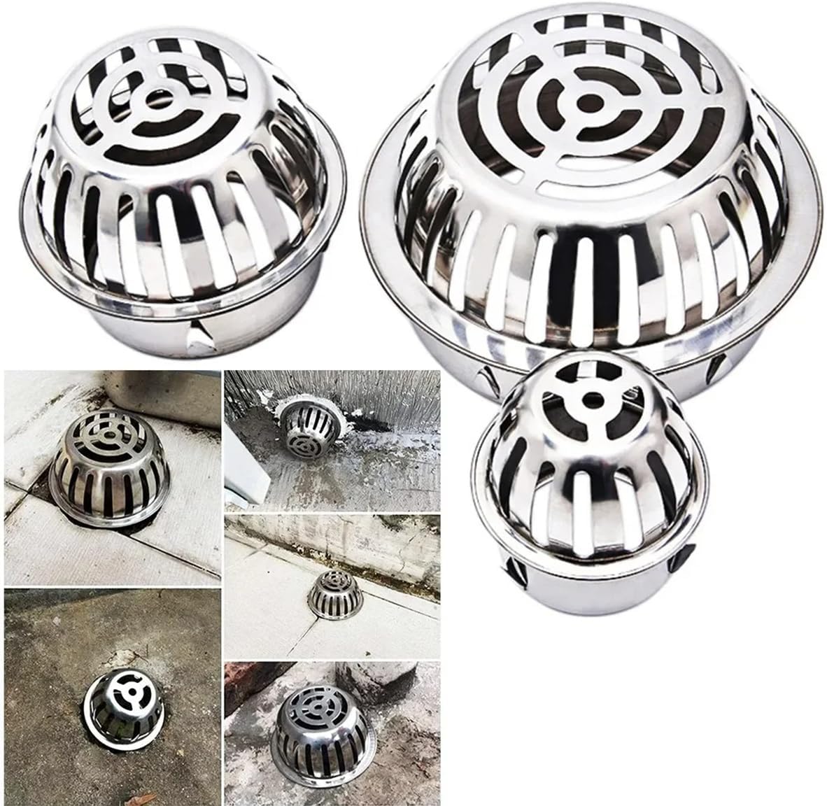 7.4 Inch Stainless Steel Roof Dome Drain Cover, Anti-Blocking Filter Screen Balcony Outdoor Floor Drainage Gutter Guard Filter
