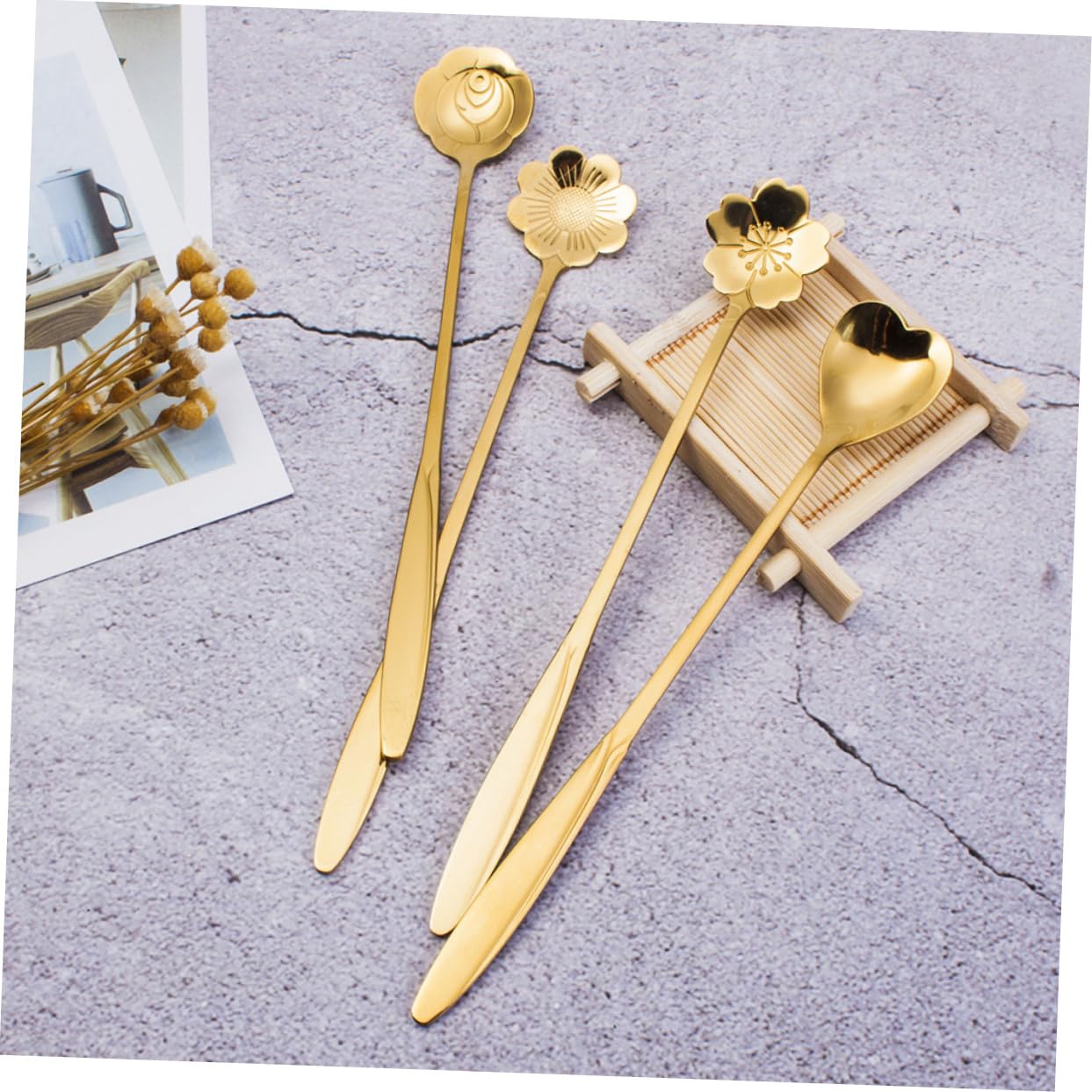 ABOOFAN 3 Pcs Creative Metal Spoon Long Handle Mixing Spoons Stainless Steel Spoon Coffee Spoon for Mixing Heart Shaped Stirring Spoons