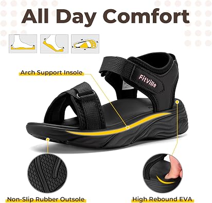 FitVille Wide Sandals for Women Orthopedic Walking Sandals with Adjustable Closures, Arch Support & Cushioning for Flat Feet Plantar Fasciitis, Stylish for All-Day Wear