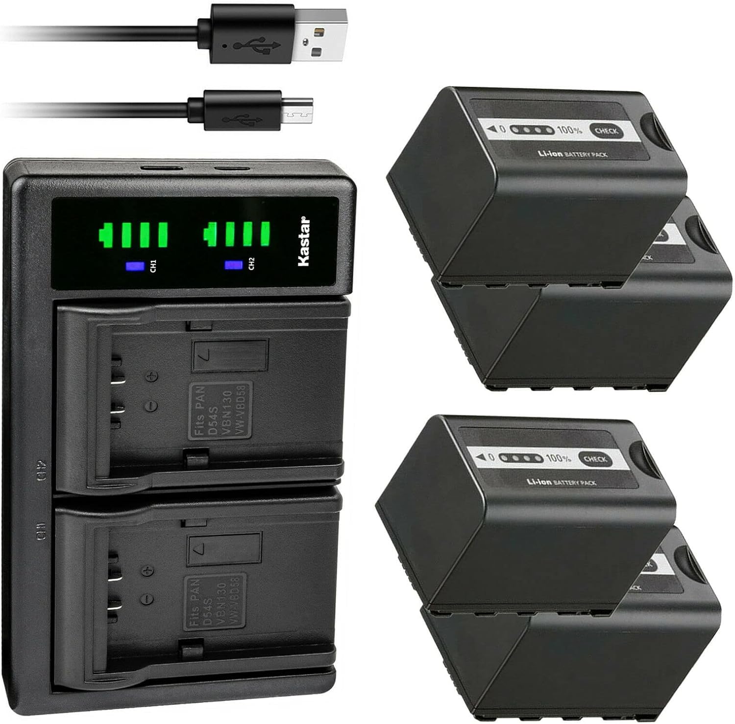 Kastar 4-Pack Battery and LTD2 USB Charger Replacement for Panasonic AG-CX10, AG-CX350, AG-DVX200, AG-DVX200PJ, AG-DVX200PB, AG-DVX200PX, AG-DVX200EJ, AG-DVX200EN, AG-DVX200ED, AJ-PCS060, AJ-PX230