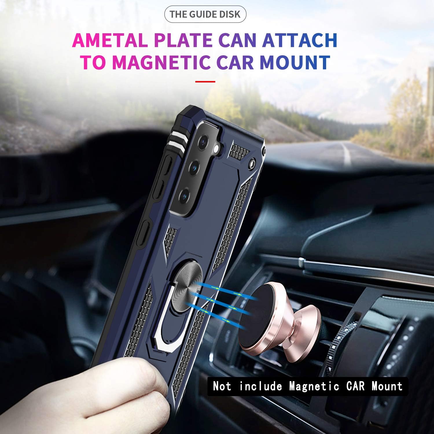 LeYi Compatible with Samsung Galaxy S21 Case 5G with [2 PCS] 3D Curved Screen Protector, [Military-Grade] Ring Holder Kickstand Protective Phone Case for Samsung S21 5G 6.2 inch (2021), Blue