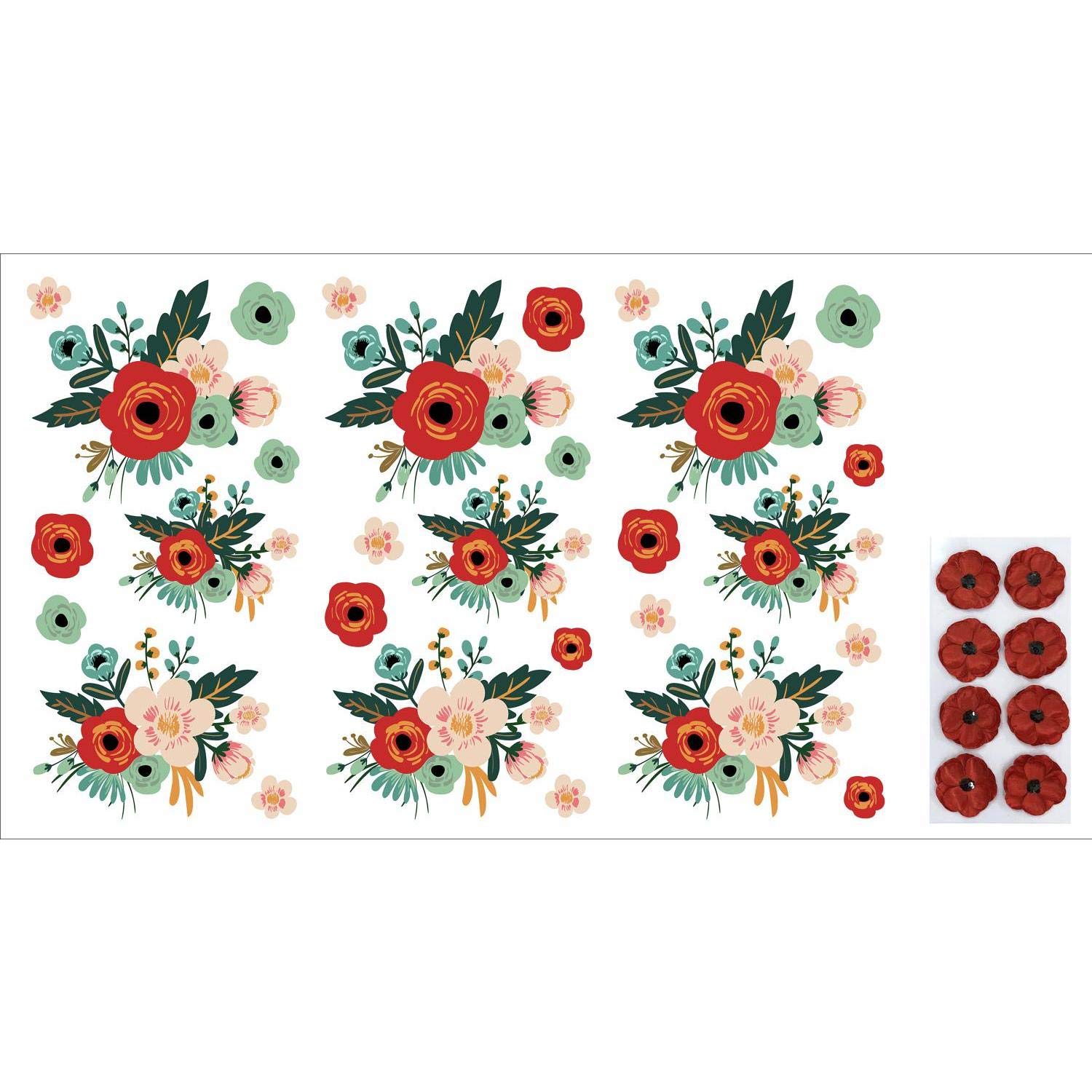 RoomMates RMK3864SCS Mini Floral Peel and Stick Wall Decals, Black red, Blue - Image 2