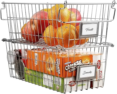 Miniatura 6 de Cestas de alambre apilables grandes para organización de despensa, organizador de estante de gabinete expandible