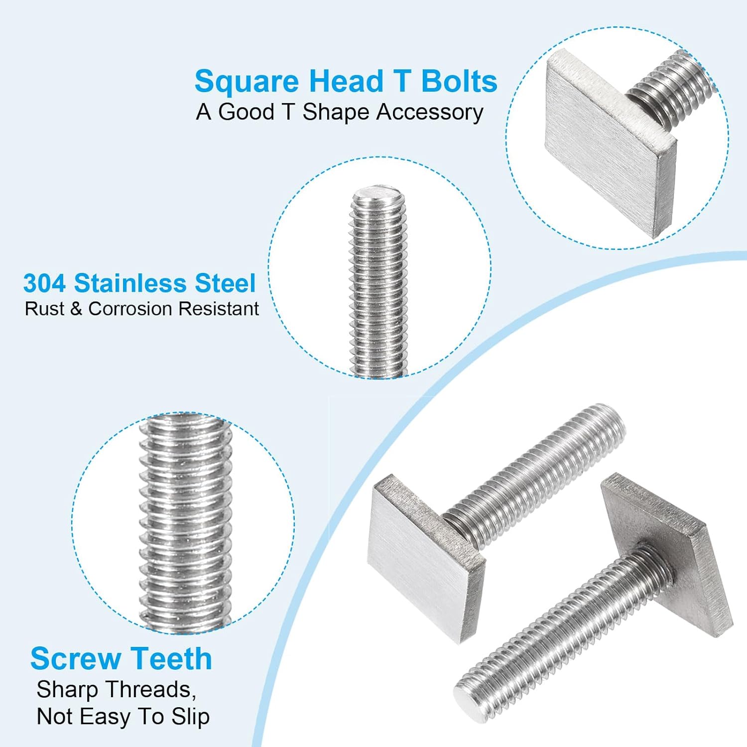 PATIKIL t Slot Bolts M8 x 35mm, 12 Set Square Head t Bolts Roof Rack Stainless Steel t Track Bolts with Nut Washers for Bike Ski Kayak Rack