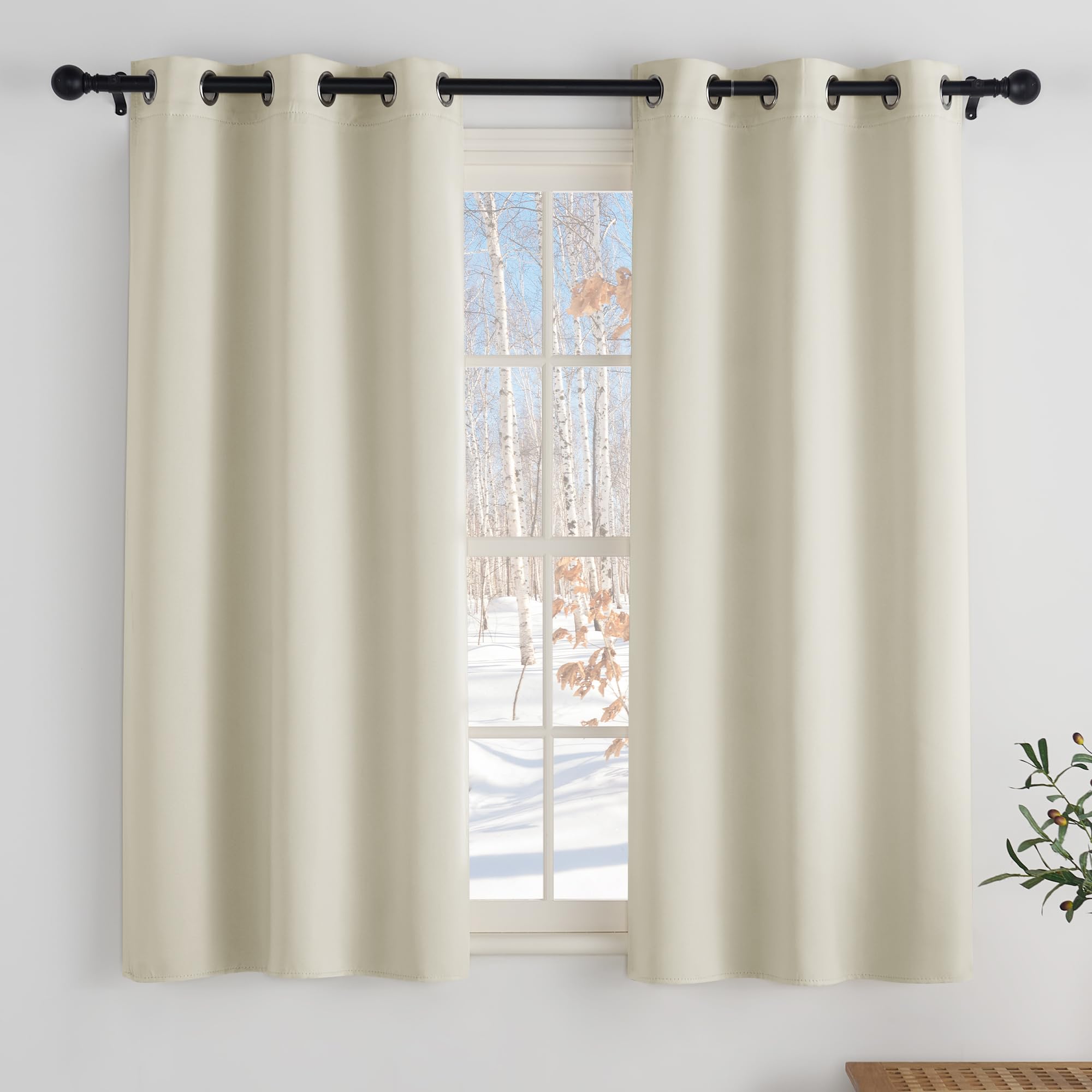 PONY DANCE Cortinas Cocina Modernas 2 Piezas Cortinas Opacas Termicas Aislantes Cortinas Dormitorio Cortas para Ventanas con Ojales,90x120cm,Beige Claro OEKO-TEX STANDARD 100