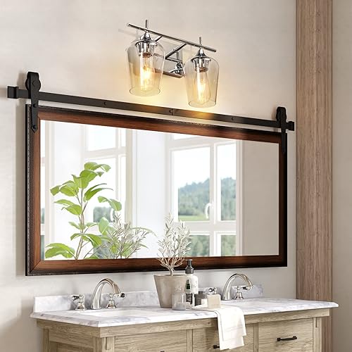 Miniatura 6 de Lámparas de tocador con 2 luces, accesorios de iluminación cromados para baño, con pantalla de vidrio transparente, iluminación moderna para baño,