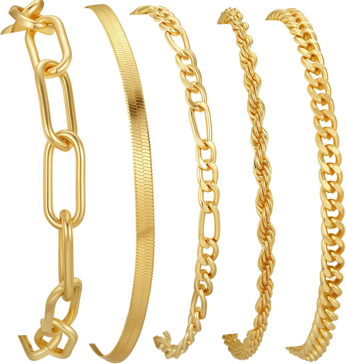 Mujahid 14K Gold Plated Bracelets for Women Waterproof, Jewelry Sets Trendy Thin Dainty Stackable Cuban Link Paperclip Chain Bracelet Pack Fashion Accessories Gifts for Womens
