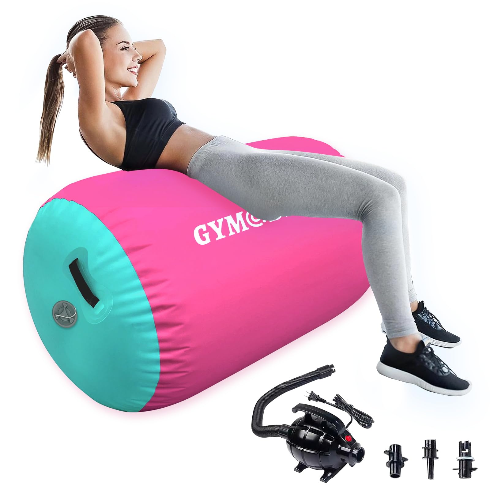 Air Roller Gymnastics Barrel Inflatable Tumbling Roller Air Mat, Air Barrel Gymnastics Tumble Track Mat with Pump for Backhandspring/Training Cheerleading/Yoga/Home and Outdoor Use