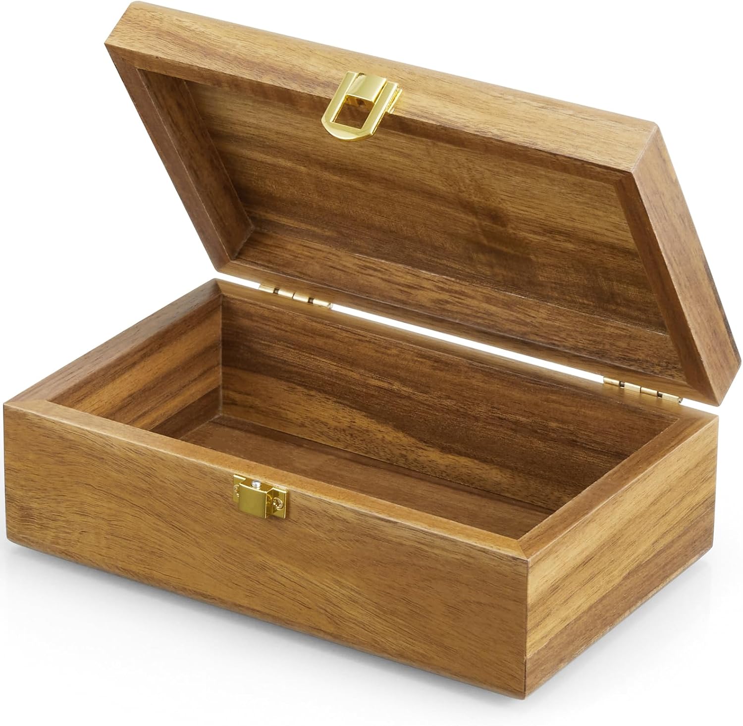 BWODYAY Acacia Wood Decorative Box with Hinged Lid - Small Jewelry Keepsake Box for Keys, Remotes & Trinkets