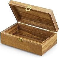 BWODYAY Acacia Wood Decorative Box with Hinged Lid - Small Jewelry Keepsake Box for Keys, Remotes & Trinkets