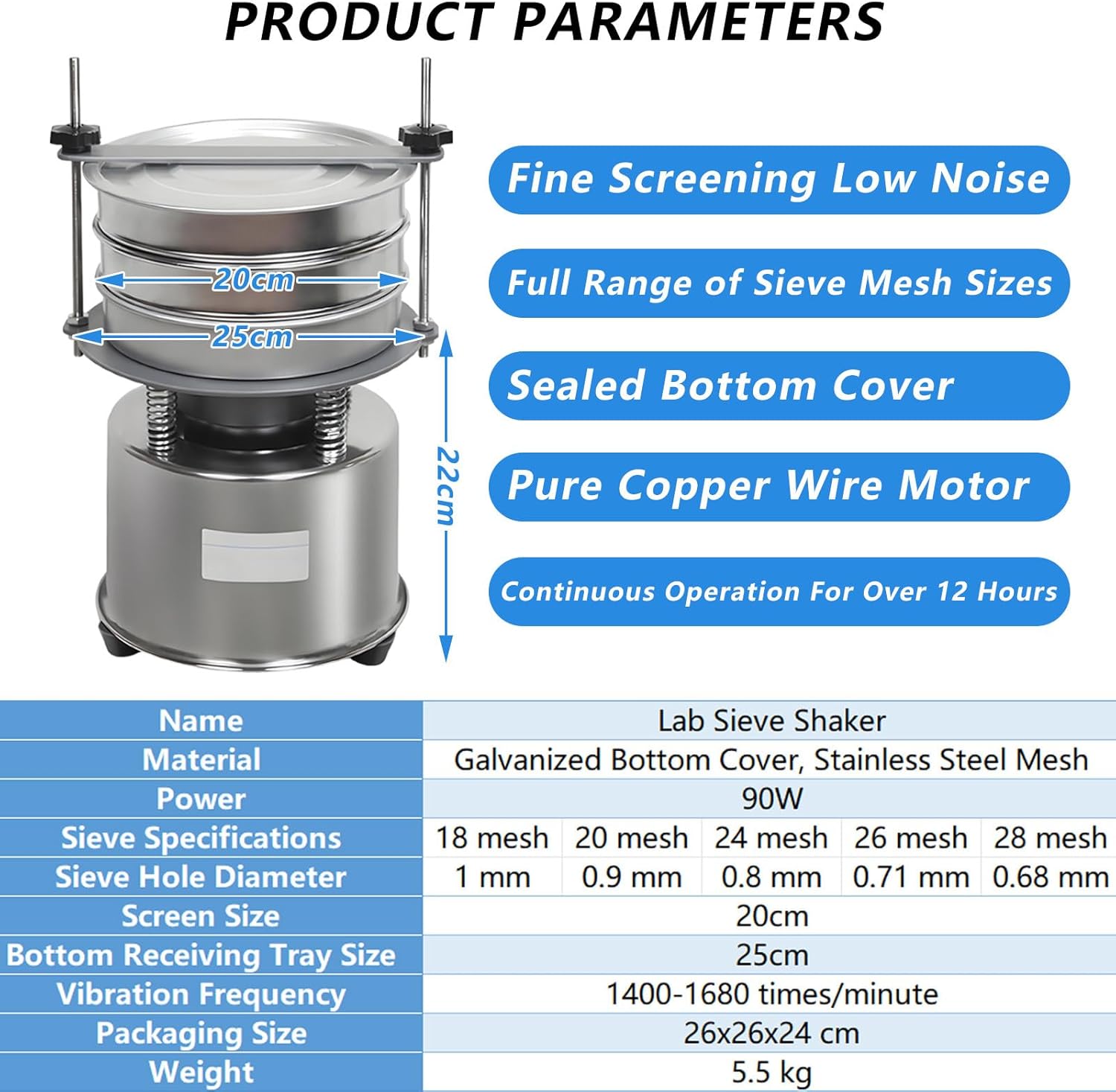 Automatic Vibrating Sifter 18-28 Mesh,1400-1680 Beats/min,Commercial Electric Sifter Shaker Machine,for Sand Gravel Soil Pollen 20mesh