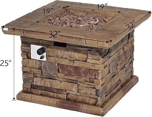 Miniatura 6 de COSIEST Mesa para fogata de propano para exteriores con piedra ledgestone marrón sintética de 32 pulgadas, certificado CSA, quemador de acero