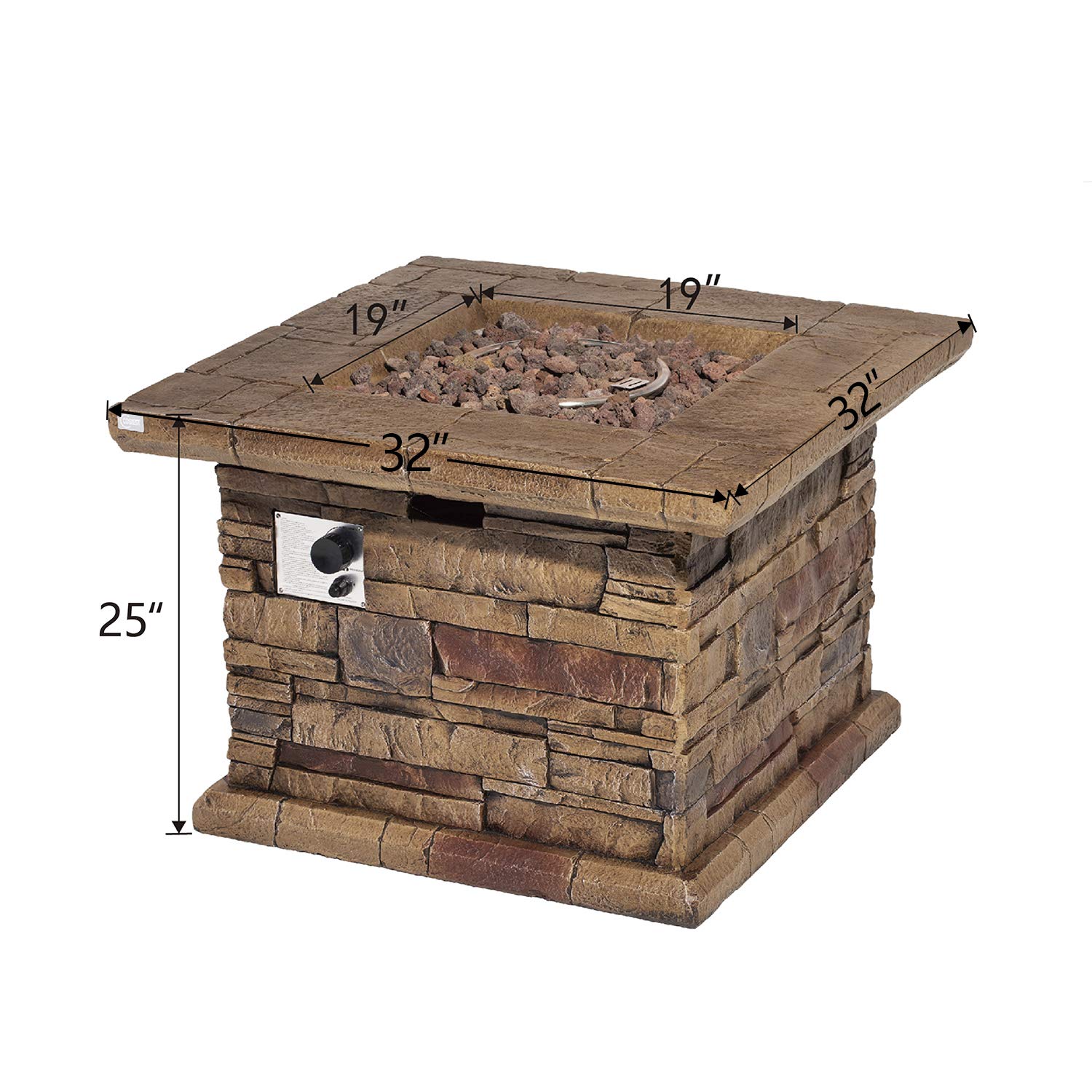 COSIEST Outdoor Propane Fire Pit Table w Faux Brown Ledgestone 32inch