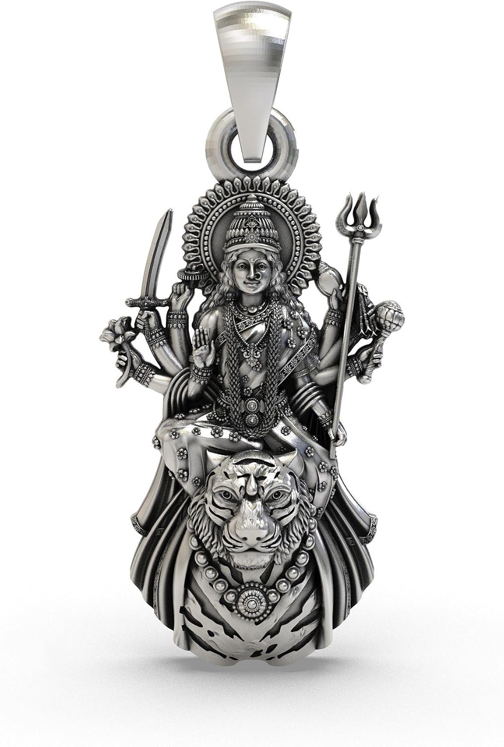 Exotic India 925 Sterling Silver Ambe Maa Goddess Durga Pendant Hindu Devi Spiritual Jewelry for Unisex
