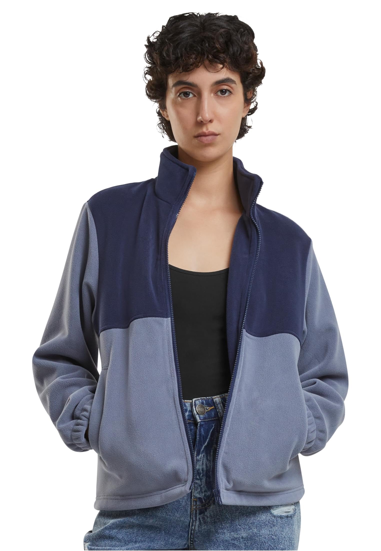 Urban Classics Damska kurtka przej?ciowa, podwójna kurtka polarowa, dwutonowa kurtka polarowa z wysokim ko?nierzem, krój Regular Fit, Navy/Cloudsky, M