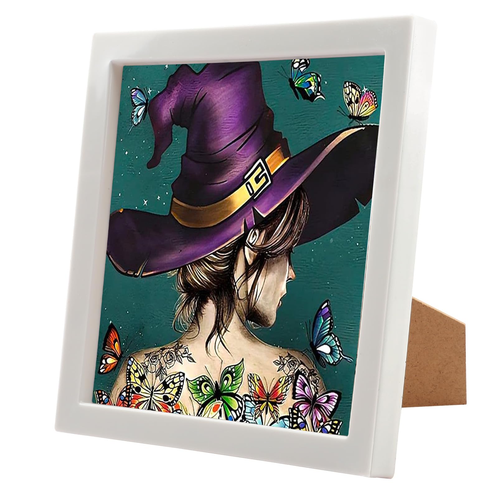 EOBROMDWitch Diamond Painting Children with Frame, 5D Diamond Painting Pictures, Children's Butterflies, Diamond Painting Pictures, Arts Craft for Home Decor, Gift, 18 x 18 cm