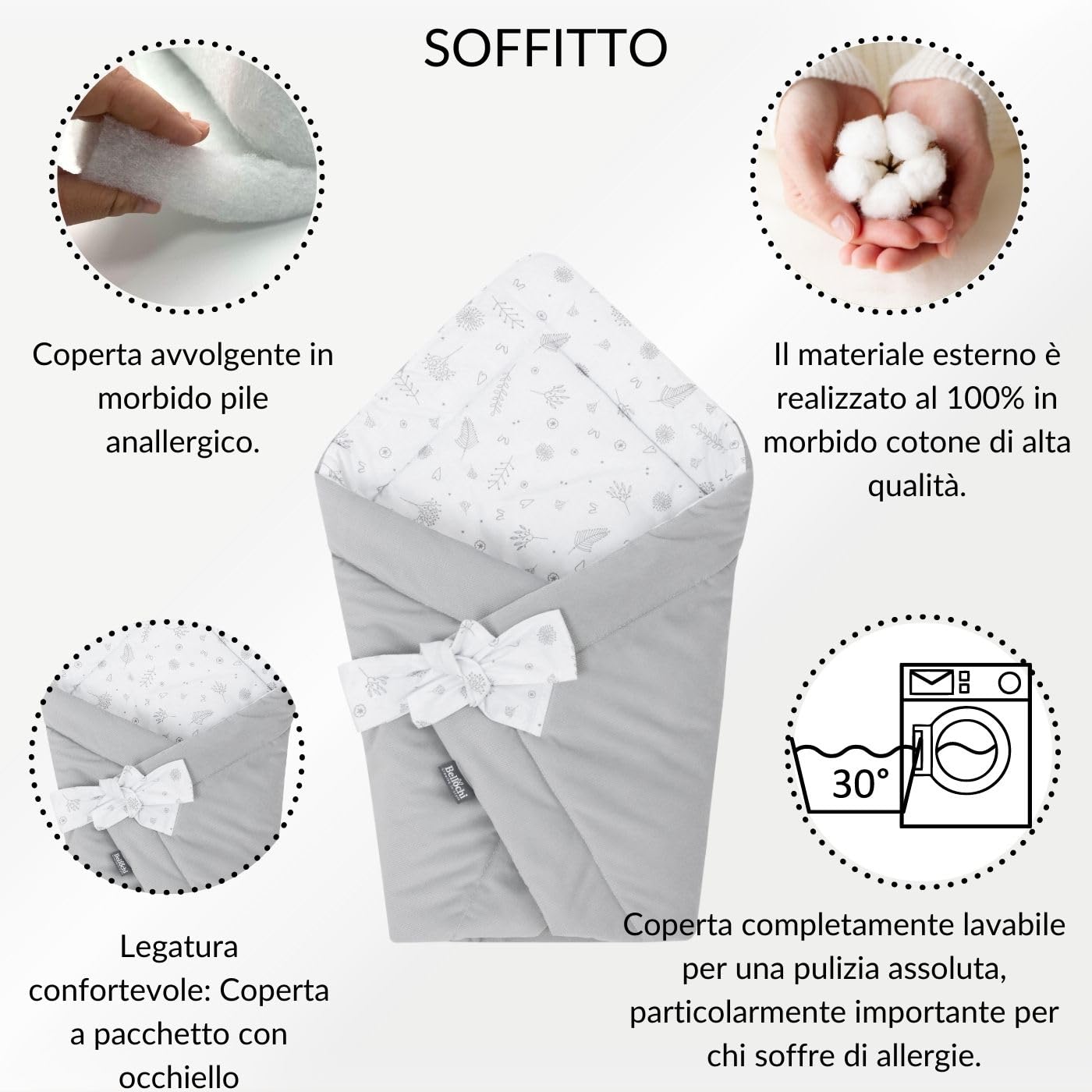 Bellochi Copertina Avvolgente Neonato - Universale Sacco Neonato per Ovetto Carrozzina Gondola Seggiolino Auto - Antialergico - Cotone - Copse