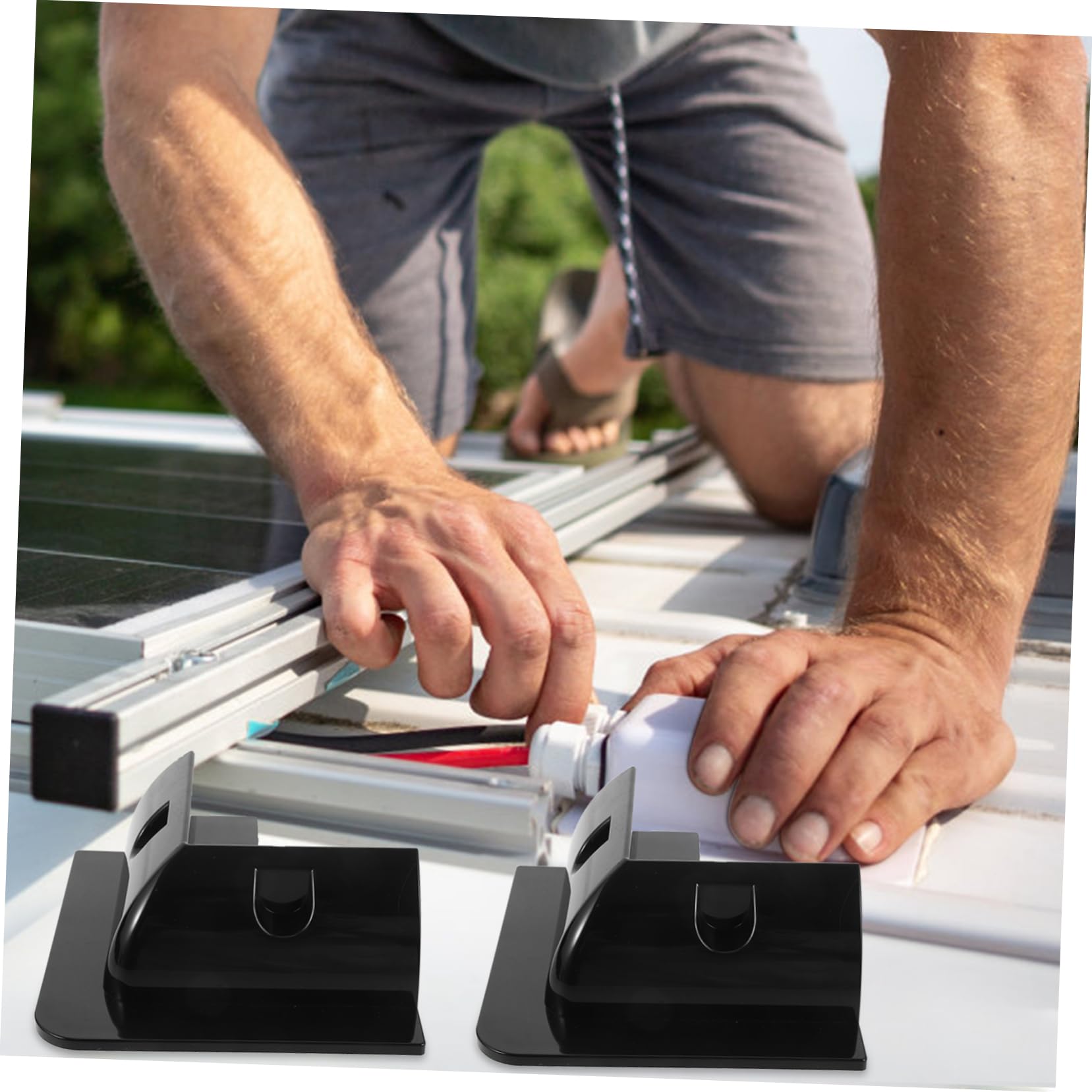 Soporte de Panel Solar para Autocaravana 4 Piezas Abs Negro | Montaje sin Perforación, para Panel Solar en Camper y Rv, Flujo de Aire Adecuado y Estructura Resistente