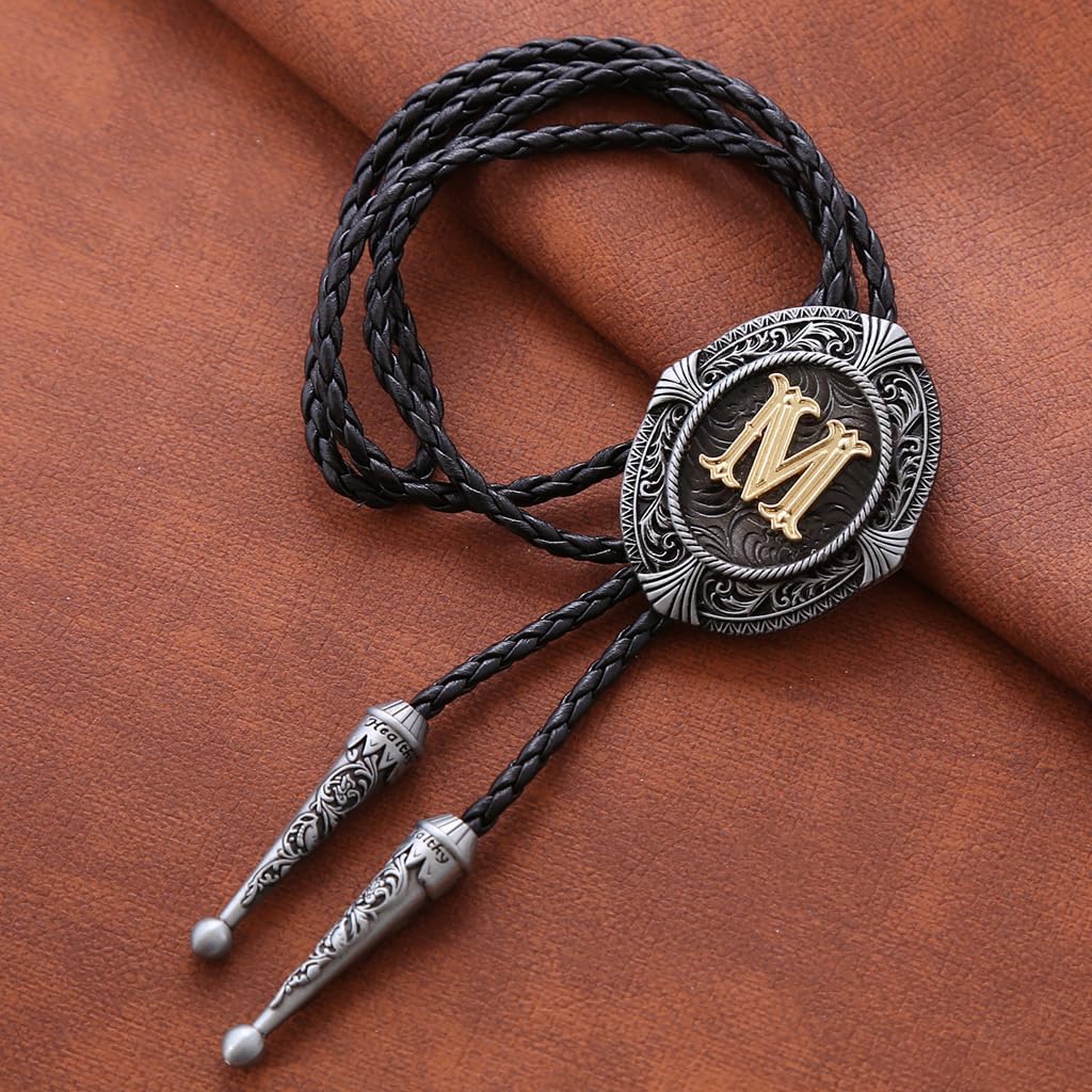 HUABOLA CALYN Vintage Bolo tie for Men Western Cowboy Native American Initial Letter ABCDJMR to Z Costume Bolo ties for Women - Image 4