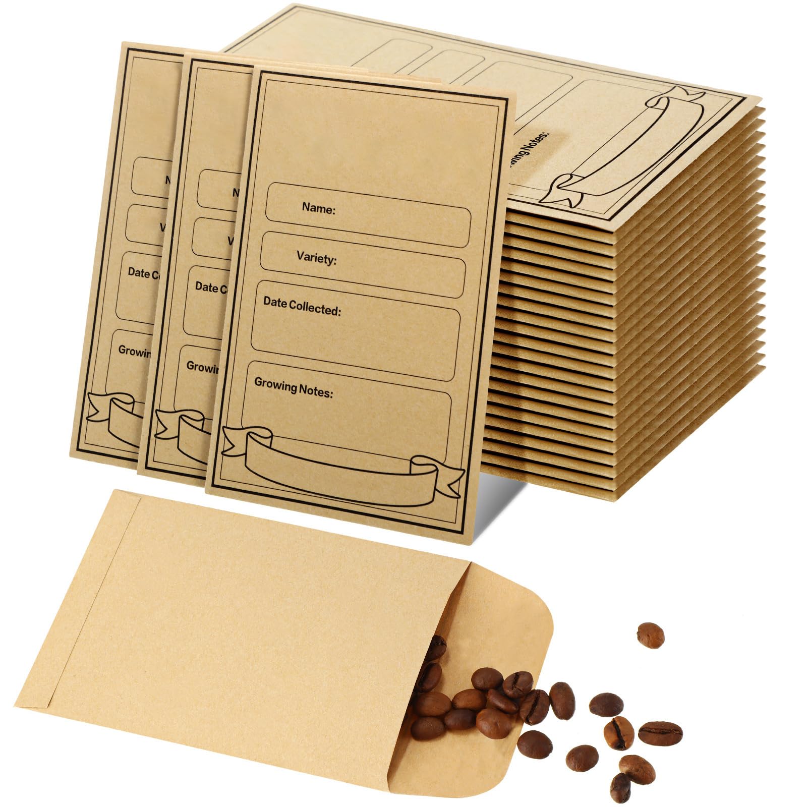 Sabary 100 Pcs Seed Envelopes Seed Packets Envelopes 3.15 x 4.72 Inch Sealing Kraft Seeds Saving Envelope for Fruit Vegetable(Brown)