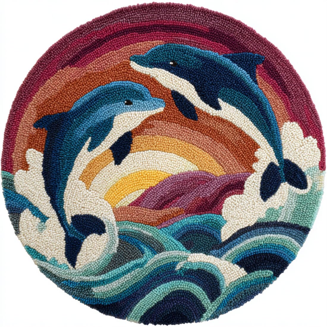 Rqwybcaxn S Diy Rug Latch Hook Kit For Beginner Animal Cros Stitch Kit Cartoon Dolphin 60X60cm Round Tapestry With Crochet Hook Bedroom Craft Gift