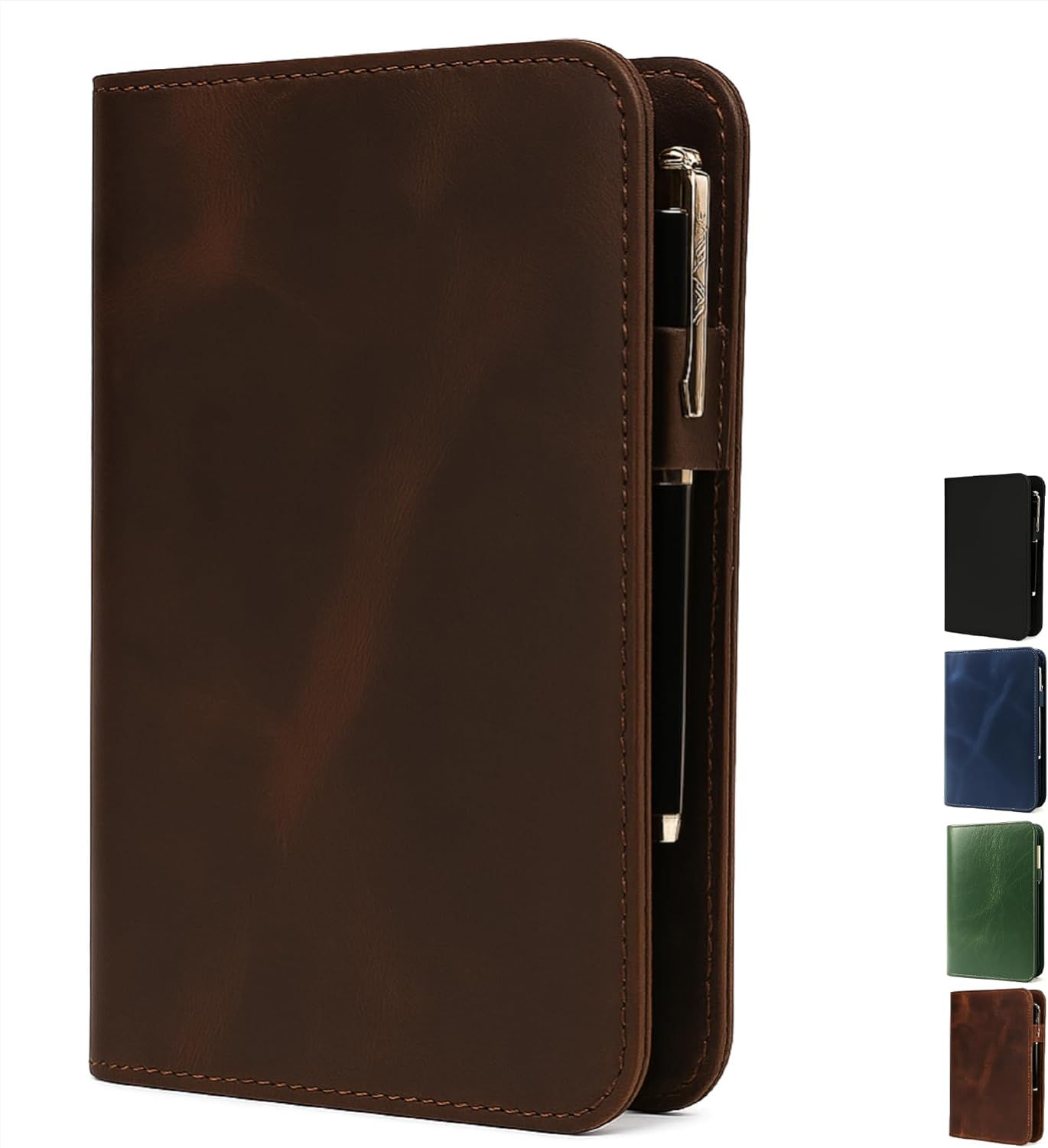 Genuine Leather A5 Journal Cover Refillable Notebook Cover, Fits 5.75 x 8.25 in, Card Slots Pocket & Pen Holder, Handmade Professional Leather Organizer for Men & Women, Travel & Work Diary Cover (Brown)