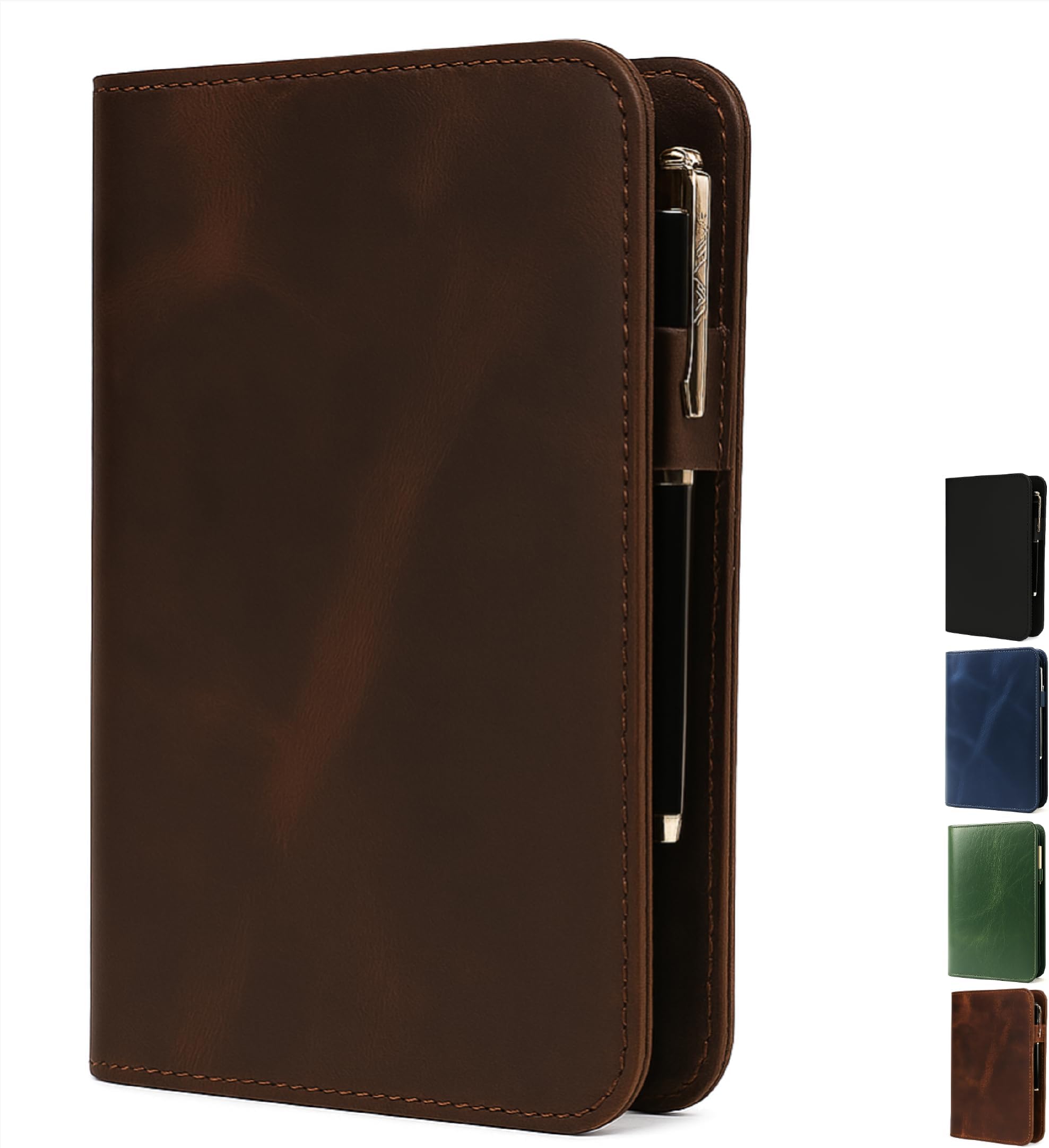 Genuine Leather A5 Journal Cover Refillable Notebook Cover, Fits 5.75 x 8.25 in, Card Slots Pocket & Pen Holder, Handmade Professional Leather Organizer for Men & Women, Travel & Work Diary Cover (Brown)