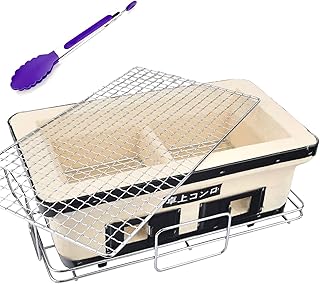 Rectangulaire Barbecue Au Charbon De Bois Yakatori, Japonais Argile Céramique Hibachi Un Barbecue Grill De Table Japonais Portable Camping Cuiseur À Charbon Le Fourneau Avec Food Tong (Beige)