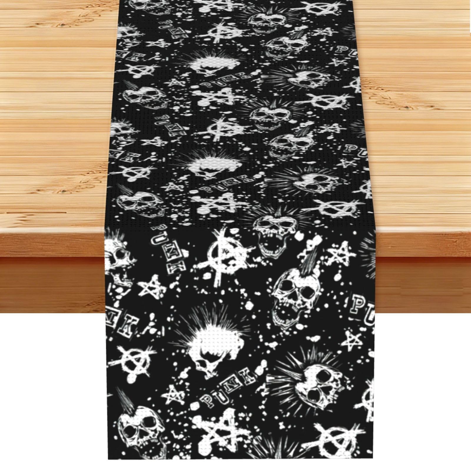 White Punk Skull Multi Purpose Table Runner for Home Decor, Printed Table Cloth for Kitchen Table, Countertops & Dining Area