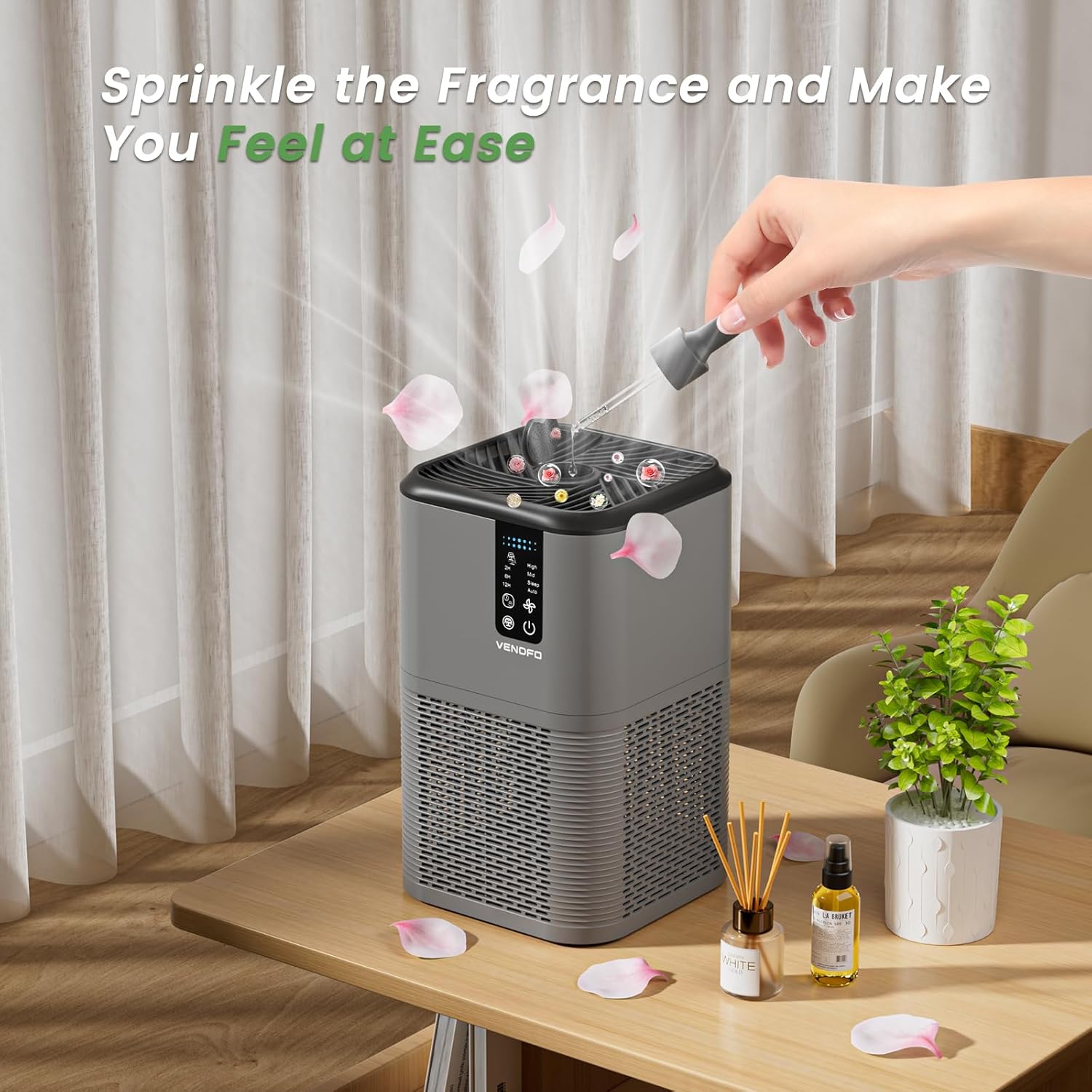 Air Purifiers for Home Large Room Up to 1750ft²,3-in-1 Filter with Sleep Mode,Air Purifier with Aromatherapy Diffuser for Office,Living Room,Bedroom,Remove Smoke Odor,Home Pets,Grey Black