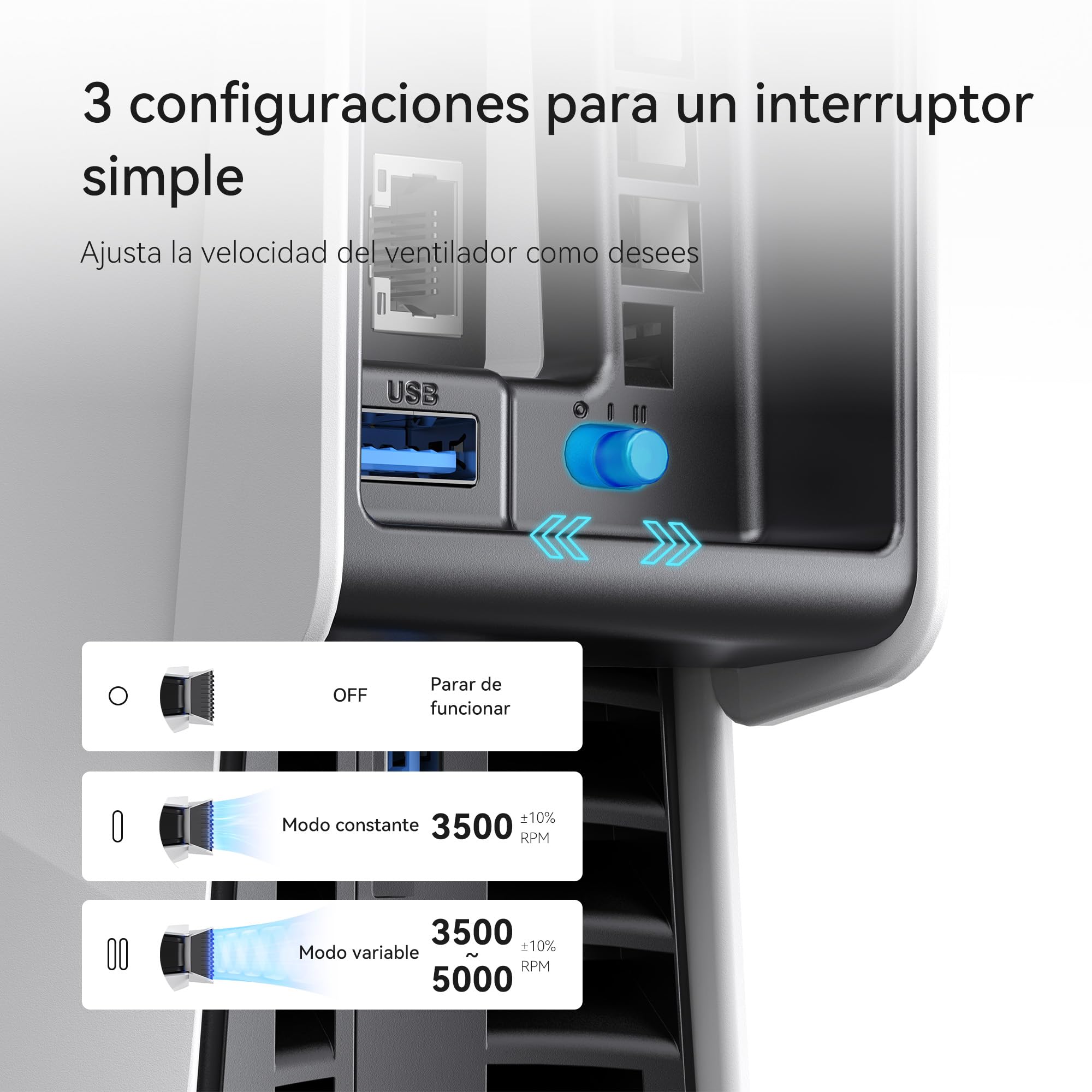 KIWIHOME Ventilador de Refrigeración para PS5 Slim, Con Ajuste de Velocidad Auto, Accesorios de Refrigeración Silenciosos con LED y USB3.0 Externo, para Disc y Ediciones Digitales, No para PS5 Pro