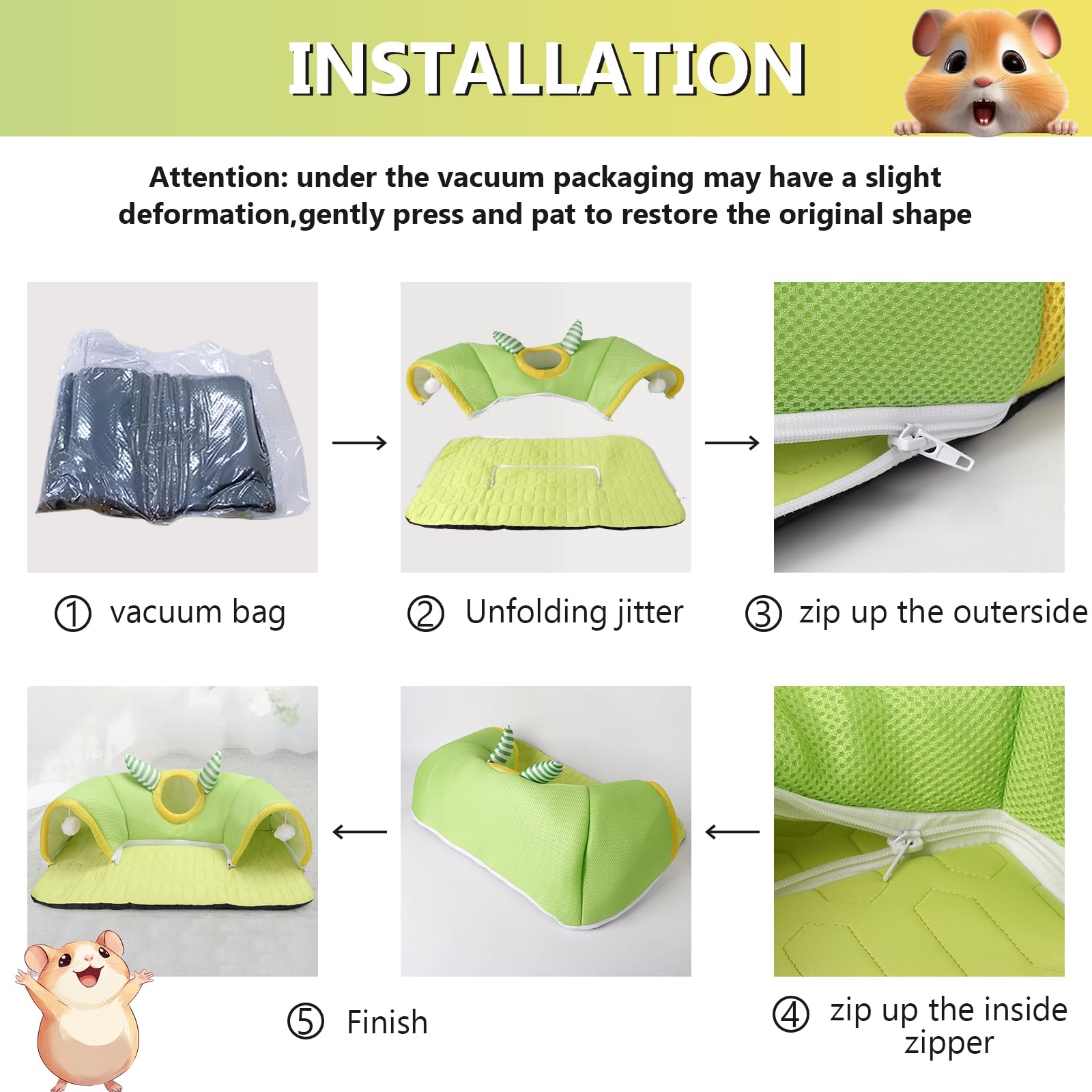 Cama Túnel para Conejillos de Indias, Túnel de Conejos, Juguetes de Escondite de Conejillo de Indias, Cama de Conejillo de Indias Lavable para Hámster, Chinchilla, Conejito (Verde)