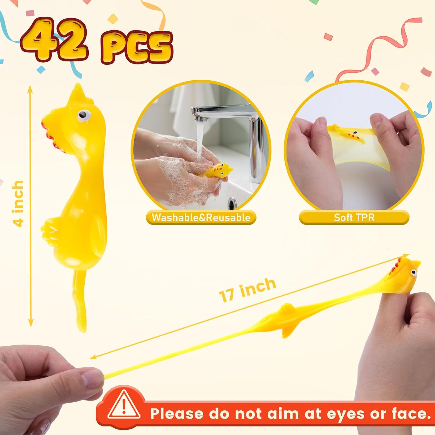 POPLAY 42PCS Flying Chicken Slingshot, Valentines Party Favors Treasure Box Toys for Kids, Flicking Rubber Chickens Finger Toys for Birthday Party Activity Gift, Classroom Prizes, Goodie Bag Stuffer - Image 8