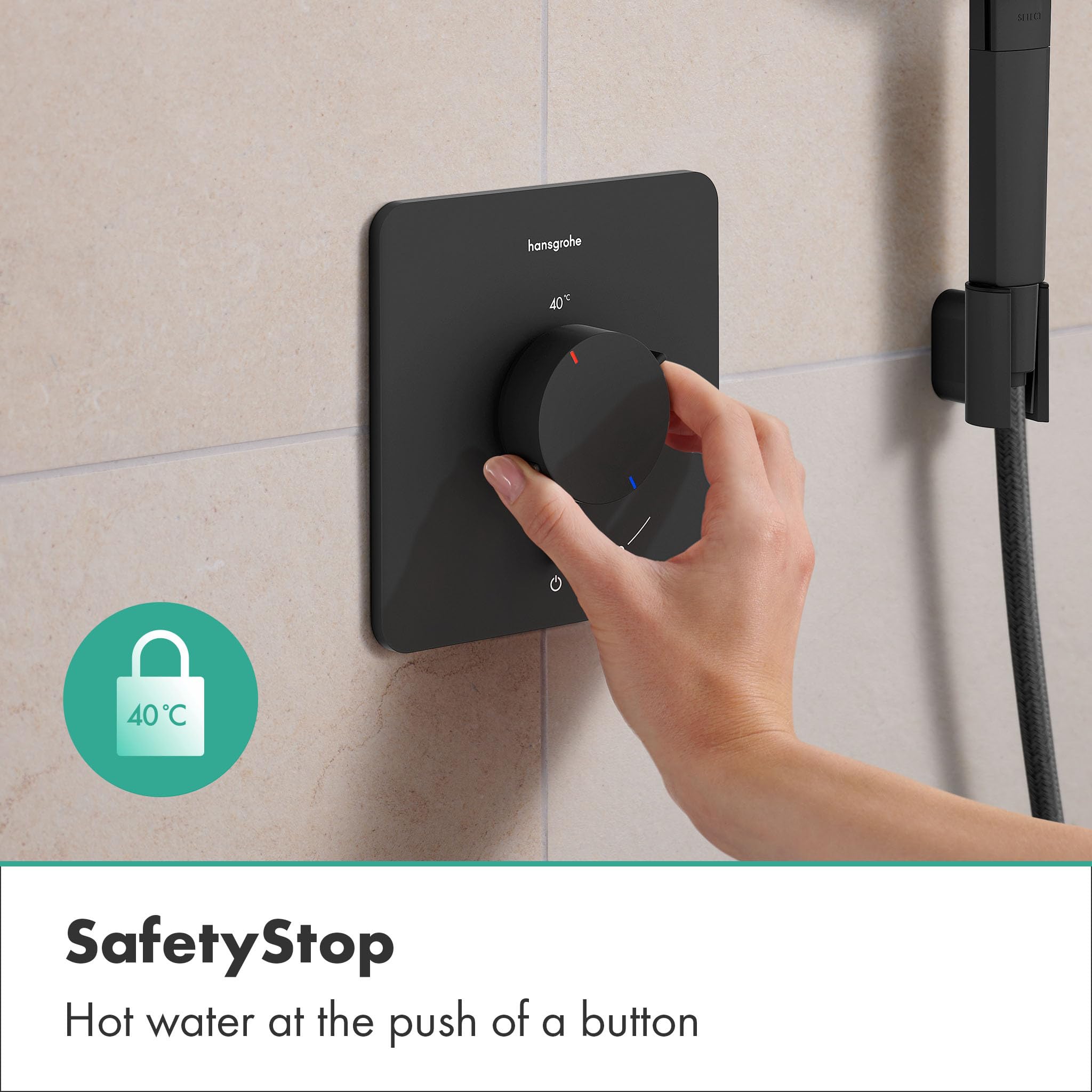 hansgrohe Ecostat Comfort Q - Duschthermostat Unterputz, Duscharmatur mit Sicherheitssperre (SafetyStop) bei 40° C, Thermostat für die Dusche, Mischbatterie für 1 Verbraucher, Mattschwarz, 33712670