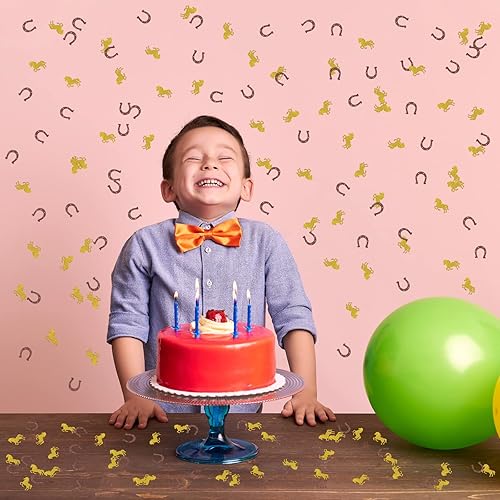 Miniatura 7 de Cartel de caballo con purpurina de confeti de herradura, confeti de mesa de caballo de carreras, papel de vaquero vaquera para cumpleaños, fiesta de
