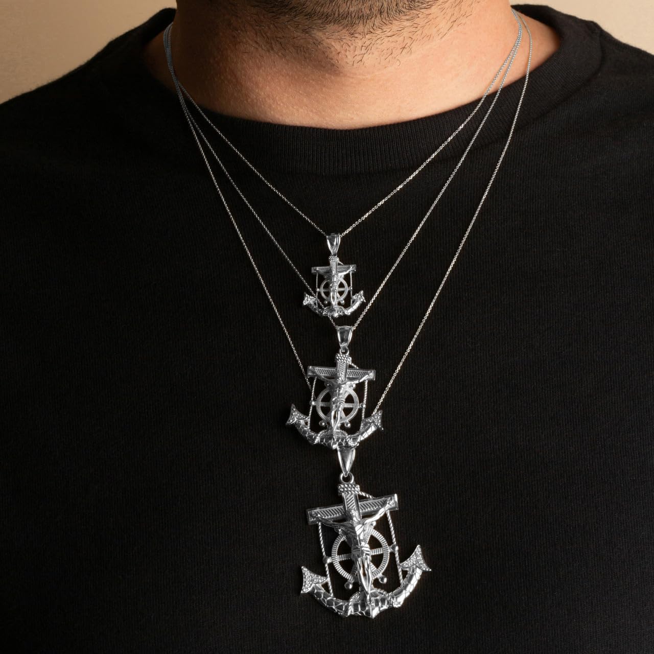 Claddagh Gold .925 Sterling Silver Cubic Zirconia Nugget Mariner Cross Crucifix Anchor Jesus Christ Necklace | Available S/M/L | Choice of Pendant Only or Chain Length