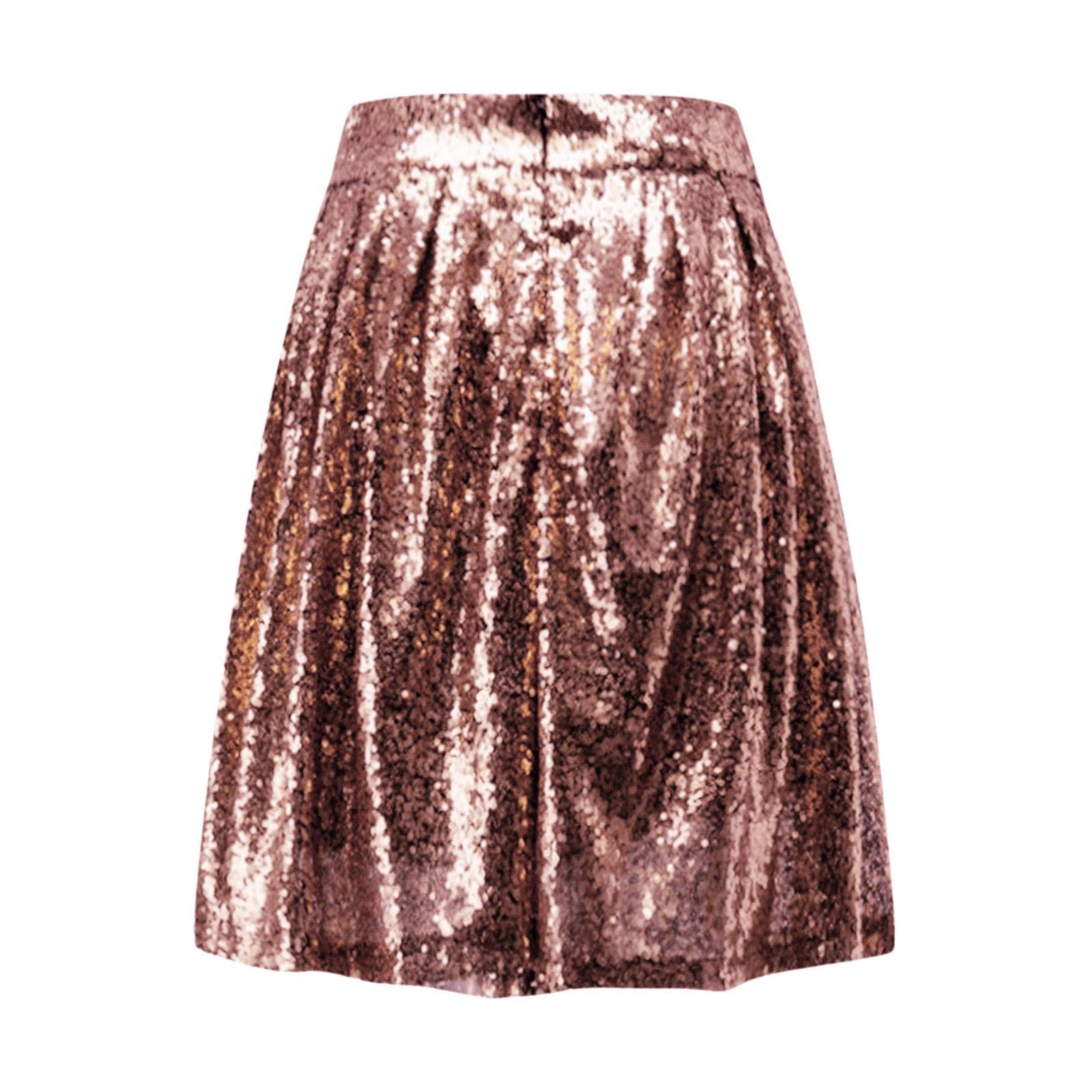 Gonna a pieghe da donna, elegante, tinta unita, stile vintage, con paillettes