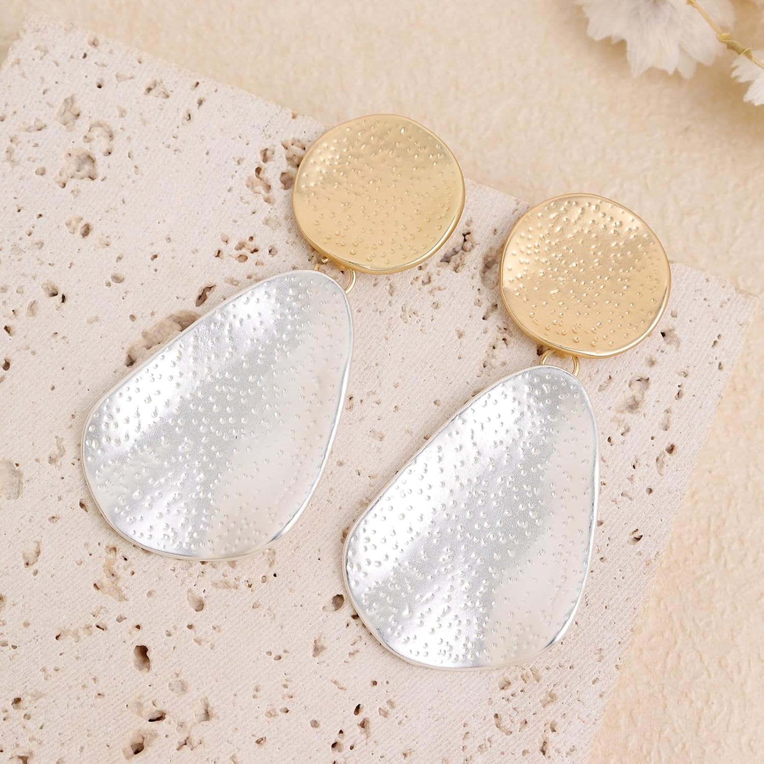 Jean Beau Gold Silver Chunky Dangle Earrings for Women, Trendy Geometric Hammered Statement Drop Earring Jewelry Gift - Image 6