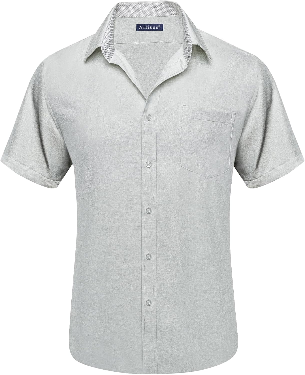 Men’s Linen Shirts Short Sleeve Casual Contrast Collar Button Down Shirt for Summer Holiday Beach Shirt with Pocket - Image 2