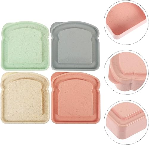 Miniatura 3 de Luxshiny Caja de sándwich en forma de tostada, 4 recipientes para sándwiches, soporte para almacenamiento de alimentos, pan con tapa, loncheras