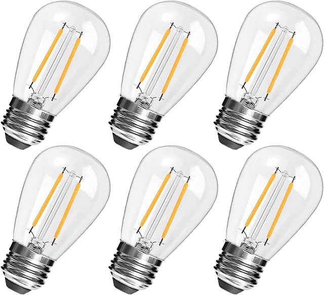 Spacelumen E27 Screw Bulb, S14 Vintage Edison LED Light Bulb, 2W 2700K Warm White Outdoor Light Bulbs Replacement, Pack of 6