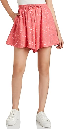 Amazon Brand - Symbol Women's Rayon Flared Shorts (with Self Fabric Belt)...