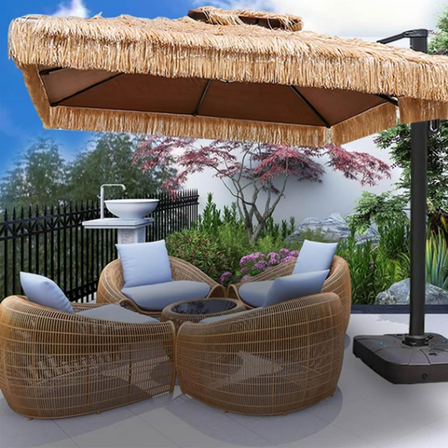 Realistyczny dach ze sztucznej strzechy do ogrodu, patio lub domku dla lalek, uniwersalny styl wiejski, 1 x 5 m (3,2 x 16,4 ft) materiał strzechowy