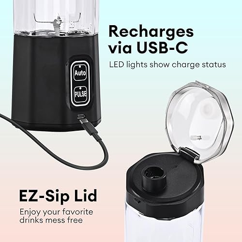 Miniatura 6 de Licuadora portátil para batidos, mini licuadora de 24 onzas para batidos y licuados con mezcla de pulso y diseño de protección para el hogar,